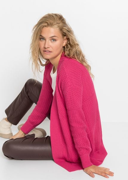 Długi sweter bez zapięcia. Zielone swetry bonprix, bez wzorów, z dzianiny, bez ramiączek. Za 149.99 zł.