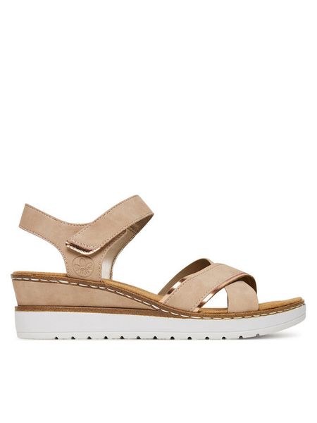 Rieker Sandały V38G9-31 Różowy. Czerwone sandały Rieker, bez wzorów, z syntetyku, bez obcasa, na koturnie, bez zapięcia. Za 239.99 zł.