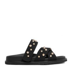 Klapki DeeZee. Czarne klapki DeeZee, bez wzorów, bez obcasa, bez zapięcia. Za 129.99 zł.