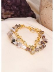 L'Atelier de Gaia Pozłacana bransoletka z kwarcem i cyrkoniami rozmiar: onesize. Szare bransoletki L'Atelier de Gaia, z cyrkonią, pozłacane. Za 53.91 zł.