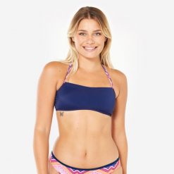Góra kostiumu kąpielowego surfingowego damska Olaian Lori. Czerwone bikini OLAIAN, bez wzorów, z elastanu, sportowe. W wyprzedaży za 19.99 zł.