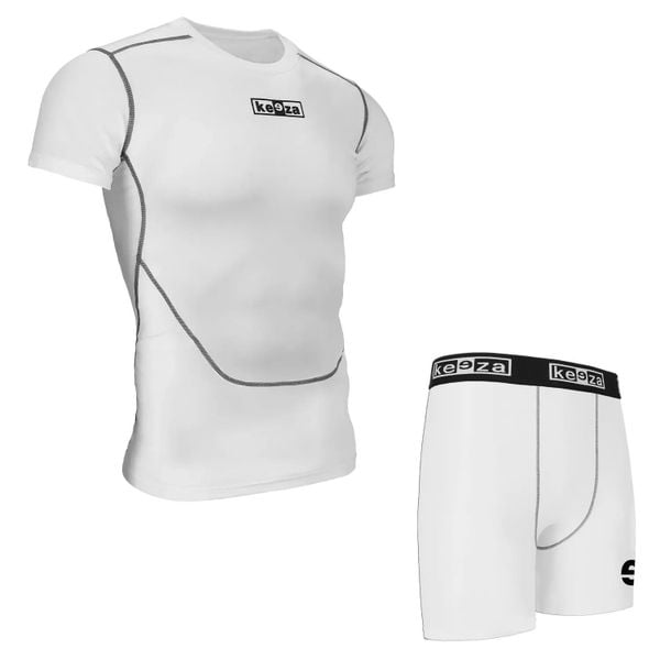Komplet termoaktywny Keeza z krótkim rękawem. Białe bielizna termoaktywna damska KEEZA, bez wzorów, bez ramiączek, do piłki nożnej. Za 100.00 zł.