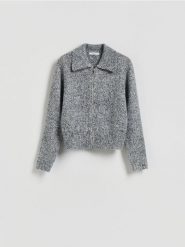 Kardigan z domieszką wełny - szary. Szare swetry Reserved, l, bez wzorów, z dzianiny, bez ramiączek. Za 149.99 zł.