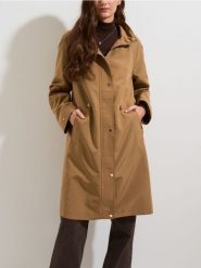 Długa parka z kapturem - beżowy. Brązowe płaszcze Sinsay, l, bez wzorów, z kapturem. Za 119.99 zł.