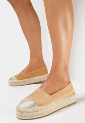 Brązowe Wsuwane Espadryle na Plecionej Platformie z Ozdobnym Noskiem Leoppa. Brązowe espadryle Born2be, bez wzorów, bez obcasa. W wyprzedaży za 72.24 zł.