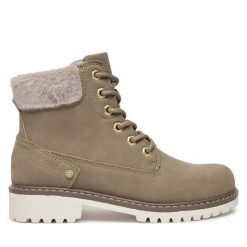 Trapery Wrangler. Brązowe traperki Wrangler, bez wzorów, bez obcasa, bez zapięcia. Za 299.99 zł.