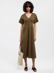 Sukienka damska midi lniana khaki Victorine 303. Zielone sukienki BIG STAR, na co dzień, l, bez wzorów, z tkaniny, boho, bez kołnierzyka, bez ramiączek, midi, proste. Za 249.99 zł.