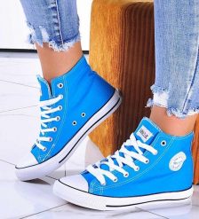 Wysokie niebieskie trampki /F2-1 11089 T100/ 41. Niebieskie trampki NoName, bez wzorów, bez zapięcia. Za 19.90 zł.