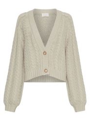 MOSS COPENHAGEN Kardigan "Keisha" w kolorze kremowym rozmiar: L/XL. Brązowe swetry Moss Copenhagen, l, bez wzorów, ze splotem, bez ramiączek. Za 275.40 zł.