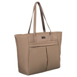 Shopper beżowa Peterson PTN CTY-09. Brązowe shopper bag Peterson, bez wzorów, z nylonu, biznesowe, na ramię, duże, bez dodatków. Za 89.99 zł.