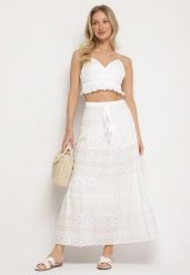 Biała Spódnica z Bawełny z Wysokim Stanem w Stylu Boho Ellitrae. Białe spódnice Born2be, na co dzień, l, bez wzorów, z bawełny, boho, maxi, proste. W wyprzedaży za 59.49 zł.