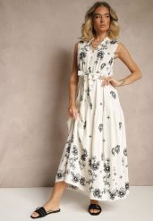 Biała Sukienka Bez Rękawów z Koszulową Górą Ozdobiona Haftem Mepiora. Białe sukienki Renee, na co dzień, m, bez wzorów, eleganckie, bez kołnierzyka, bez ramiączek, maxi, koszulowe. W wyprzedaży za 127.99 zł.