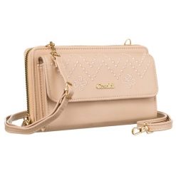 Portfel listonoszka 2w1 Cavaldi PU M-13-8000 Beige beżowy. Brązowe portfele 4U Cavaldi, z aplikacjami, ze skóry ekologicznej. Za 38.99 zł.