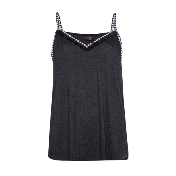 Damski tank top Protest Flawless 20 Spaghetti. Czarne topy Protest, bez wzorów, eleganckie, bez kołnierzyka, bez ramiączek. Za 173.00 zł.