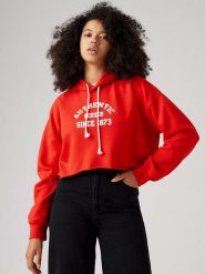 Levi´s Bluza w kolorze czerwonym rozmiar: L. Czerwone bluzy l, bez wzorów, bez ramiączek, z kapturem. Za 92.42 zł.