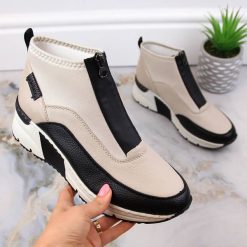 Sneakersy botki damskie za kostkę beżowe Rieker N6352-60. Brązowe botki Rieker, bez wzorów, ze skóry ekologicznej, za kostkę, bez obcasa, bez zapięcia. Za 197.99 zł.