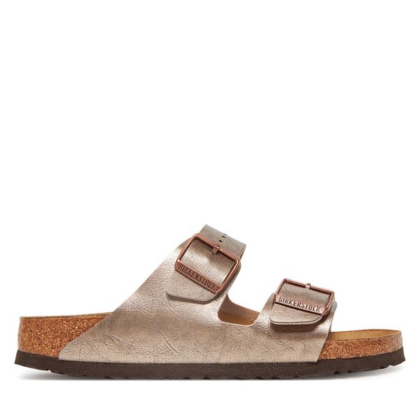 Klapki Birkenstock. Brązowe klapki Birkenstock, bez wzorów, bez obcasa, bez zapięcia. Za 449.99 zł.