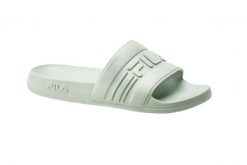 Klapki basenowe damskie Fila Jetspeed. Zielone klapki Fila, bez wzorów, z materiału, bez obcasa, bez zapięcia. Za 62.49 zł.