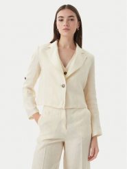 Marella Marynarka Emme by Marella Papiro 2615041042 Kremowy Regular Fit. Białe marynarki i żakiety Marella, bez wzorów, ze lnu, bez ramiączek. Za 493.99 zł.