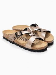 BAYTON Klapki "Sebastian" w kolorze miedzianym rozmiar: 40. Brązowe klapki Bayton, bez wzorów, klasyczne, z otwartym noskiem, bez obcasa, bez zapięcia. Za 210.95 zł.