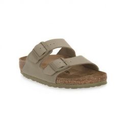 Klapki damskie Birkenstock Arizona Faded. Zielone klapki Birkenstock, bez wzorów, z materiału, bez obcasa, bez zapięcia. Za 389.99 zł.