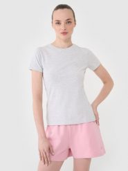 4F T-shirt slim gładki damski - szary XL. Szare t-shirty 4f, xl, bez wzorów, z bawełny, klasyczne, bez kołnierzyka, bez ramiączek. Za 39.99 zł.