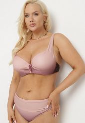 Ciemnoróżowe Bikini Majtki Figi i Biustonosz z Ozdobnym Marszczeniem Linaronia. Czerwone bikini Born2be, bez wzorów, klasyczne. W wyprzedaży za 72.24 zł.