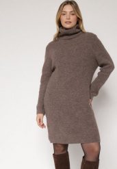 Jasnobrązowa Sukienka Sweterkowa z Golfem z Wiskozą i Wełną Fedamira. Brązowe sukienki Born2be, na co dzień, uniwersalny, bez wzorów, z dzianiny, klasyczne, bez kołnierzyka, bez ramiączek, maxi, proste. Za 179.99 zł.