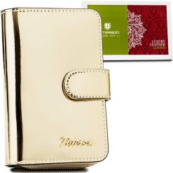 Portfel skórzany Peterson PTN 1N-602 złoty. Żółte portfele Peterson, bez wzorów, z lakierowanej skóry. Za 119.99 zł.