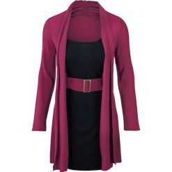 Sukienka dzianinowa z paskiem. Czarne sukienki bonprix, bez wzorów, z dzianiny, eleganckie, bez kołnierzyka, bez ramiączek. Za 99.99 zł.