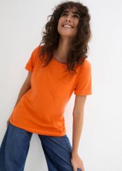 T-shirt z czystej bawełny. Brązowe t-shirty bonprix, bez wzorów, z bawełny, bez kołnierzyka, bez ramiączek. Za 44.99 zł.