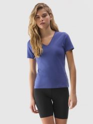 4F T-shirt gładki z bawełną organiczną damski - granatowy XS. Niebieskie t-shirty 4f, xs, bez wzorów, z bawełny, sportowe, bez kołnierzyka, bez ramiączek. W wyprzedaży za 29.99 zł.