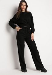 Czarny Komplet Bawełniany Spodnie Szerokie ze Sznurkiem w Pasie i Bluza ze Ściągaczami Urionne. Czarne bluzy Born2be, l, bez wzorów, z bawełny, eleganckie, bez ramiączek, bez kaptura. W wyprzedaży za 186.99 zł.