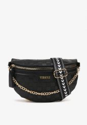 Czarna Tłoczona Nerka z Łańcuszkiem i Dodatkowym Szerokim Paskiem Alisvara. Czarne nerki i saszetki Renee, bez wzorów, z jeansu, bez dodatków. Za 64.99 zł.