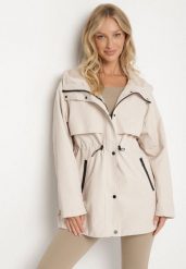 Jasnobeżowa Klasyczna Kurtka Parka z Kapturem i Ściągaczem w Pasie Cinelle. Brązowe kurtki Born2be, l, bez wzorów, z jeansu, klasyczne, z kapturem. Za 189.99 zł.