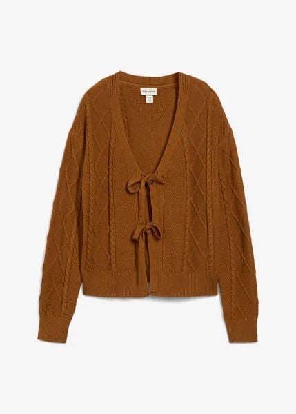 Sweter rozpinany z paskami. Brązowe swetry bonprix, bez wzorów, bez ramiączek. Za 117.99 zł.