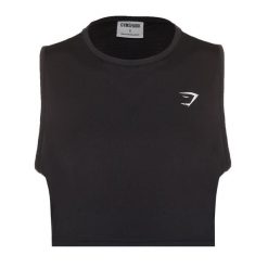 Top treningowy damski Gymshark Training Crop Tank. Czarne topy Gymshark, xl, bez wzorów, sportowe, bez kołnierzyka, bez ramiączek. Za 39.99 zł.