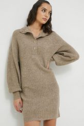 Vila sukienka kolor beżowy midi oversize. Brązowe sukienki Vila, l, bez wzorów, bez kołnierzyka, bez ramiączek, midi, oversize. Za 279.99 zł.