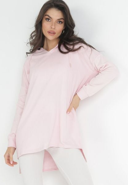 Różowa Bluza z Kapturem z Dłuższym Tyłem Odelline. Czerwone bluzy Born2be, s, bez wzorów, z jeansu, casualowe, bez ramiączek, z kapturem. Za 34.99 zł.