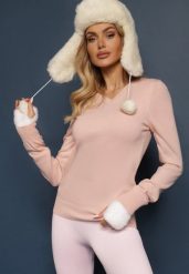 Jasnoróżowy Sweter w Klasycznym Stylu z Dekoltem w Serek Feliriel. Czerwone swetry Renee, m, z aplikacjami, z jeansu, biznesowe, bez ramiączek. W wyprzedaży za 63.99 zł.