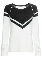 Sweter z guzikami. Czarne swetry bonprix, bez wzorów, bez ramiączek. Za 124.99 zł.