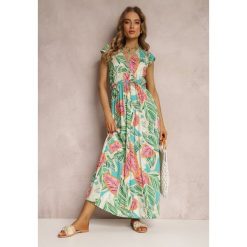 Zielona Sukienka Dilney. Zielone sukienki Renee, l, z aplikacjami, z tkaniny, boho, bez kołnierzyka, bez ramiączek, maxi, kopertowe. W wyprzedaży za 55.99 zł.