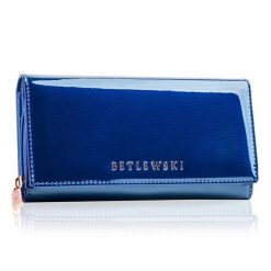 Portfel damski BETLEWSKI niebieski ZBPD-BS-106. Niebieskie portfele Betlewski, bez wzorów, z lakierowanej skóry. Za 139.00 zł.