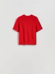 Gładki sweter - czerwony. Czerwone swetry Reserved, l, bez wzorów, z dzianiny, bez ramiączek. Za 79.99 zł.