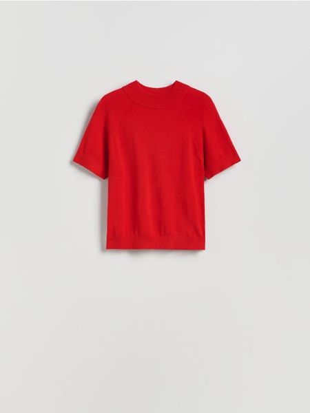 Gładki sweter - czerwony. Czerwone swetry Reserved, l, bez wzorów, z dzianiny, bez ramiączek. Za 79.99 zł.