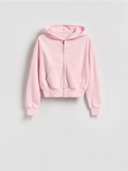 Rozpinana bluza - pastelowy róż. Czerwone bluzy bez kaptura Reserved, l, bez wzorów, z bawełny, bez kaptura. Za 109.99 zł.