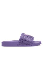 Guess Klapki E4GZ25 BB00F Fioletowy. Fioletowe klapki Guess, z aplikacjami, z tworzywa sztucznego, bez obcasa, bez zapięcia. Za 129.99 zł.