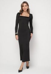 Czarna Sukienka Longsleeve o Dopasowanym Kroju z Kwadratowym Dekoltem Kortewis. Czarne sukienki Born2be, na co dzień, m, bez wzorów, eleganckie, bez kołnierzyka, bez ramiączek, maxi, dopasowane. W wyprzedaży za 101.99 zł.