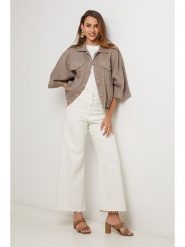 Lin Passion Lniana kurtka koszulowa w kolorze szarobrązowym rozmiar: 40/42. Brązowe kurtki Lin Passion, bez wzorów, ze lnu, klasyczne, bez kaptura. Za 152.99 zł.