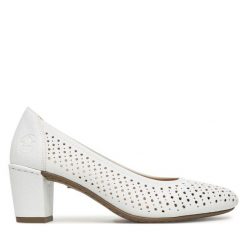 Czółenka Rieker. Białe czółenka Rieker, bez wzorów, bez obcasa, bez zapięcia. Za 289.99 zł.